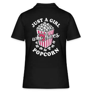 Just a girl who loves Popcorn - knusprig & lecker - Frauen Polo Shirt - Schwarz - Hinten - Ailine (174cm)
