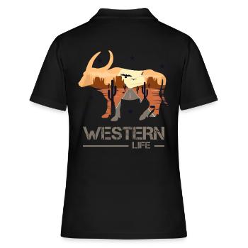 Western - Frauen Polo Shirt - Schwarz - Hinten - Ailine (174cm)