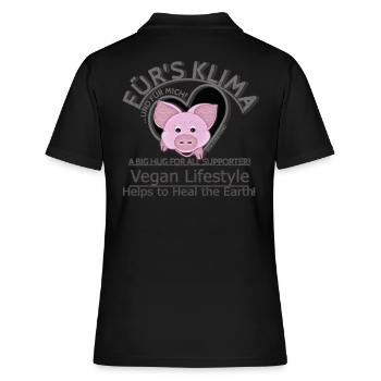 Schweinchen weibl. Vegan Klima SabineVegan - Frauen Polo Shirt - Schwarz - Hinten - Ailine (174cm)