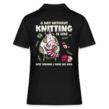 Knitting Saying Knitting Cow Urban Knitting - Women's Polo Shirt - black - Back - Ailine (174cm)