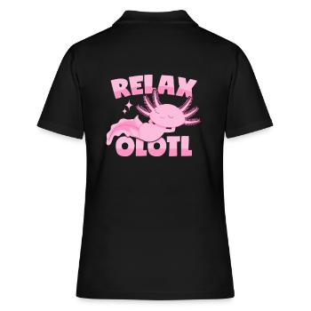 Relaxender Axolotl Wortwitz: Relaxolotl - Frauen Polo Shirt - Schwarz - Hinten - Ailine (174cm)