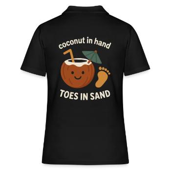Kokosnuss in der Hand – Zehen im Sand - Frauen Polo Shirt - Schwarz - Hinten - Ailine (174cm)