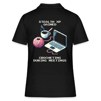 Stealth-Häkeln im Meeting | Garn Handarbeit - Frauen Polo Shirt - Schwarz - Hinten - Ailine (174cm)