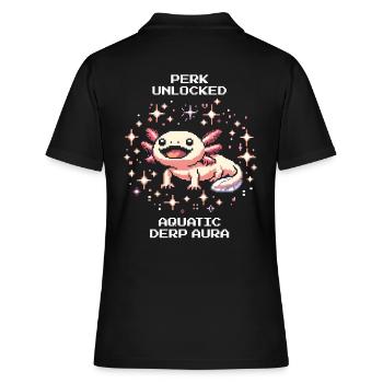 Axolotl Aura | Lustige Amphibie Retro Pixel - Frauen Polo Shirt - Schwarz - Hinten - Ailine (174cm)
