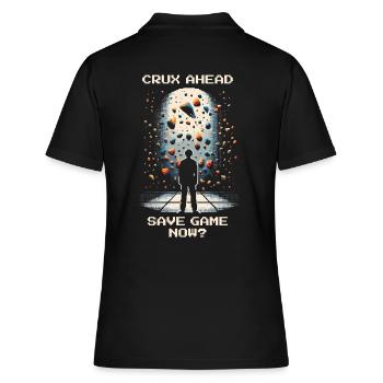 Crux en perspective | Bouldering Pixel Art Kneebar - Polo Femme - noir - Dos - Ailine (174cm)