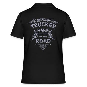 Truckerin Trucker Babe LKW Truck Fahrerin - Frauen Polo Shirt - Schwarz - Hinten - Ailine (174cm)