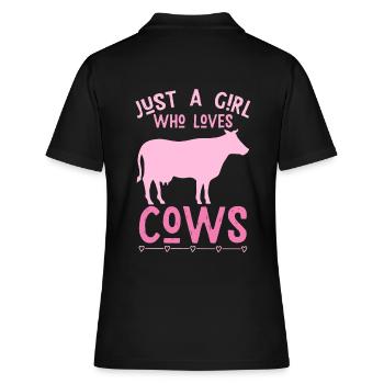 Just a girl who loves cows - Bauerin - Frauen Polo Shirt - Schwarz - Hinten - Ailine (174cm)