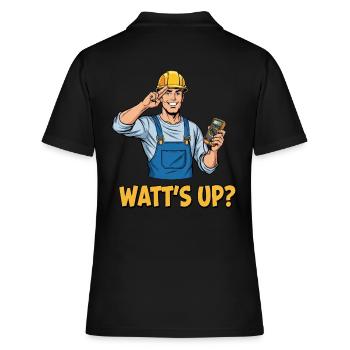Electrician joke: Watt's Up? Funny saying - Women's Polo Shirt - black - Back - Ailine (174cm)