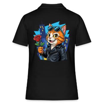Chat cool avec rose – Offensive de charme ! - Polo Femme - noir - Dos - Ailine (174cm)