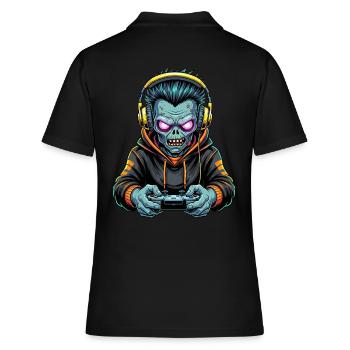 Zombie Zocker Power: Level Up mit Untoten! - Frauen Polo Shirt - Schwarz - Hinten - Ailine (174cm)