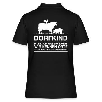 Lustiger Dorfkind Spruch - Frauen Polo Shirt - Schwarz - Hinten - Ailine (174cm)