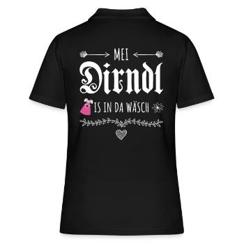 Mei Dirndl is in da Wäsch Spruch Idee - Frauen Polo Shirt - Schwarz - Hinten - Ailine (174cm)