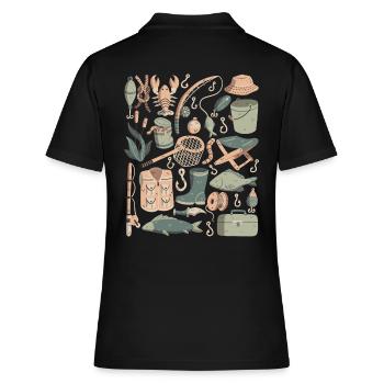 Angeln Doodles Fische Angler Köder Angel Haken - Frauen Polo Shirt - Schwarz - Hinten - Ailine (174cm)