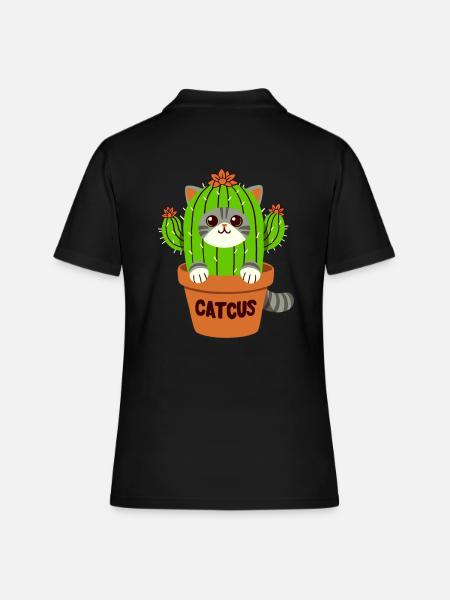 Jeu de mots Cactus chat - Catcus - Polo Femme - noir