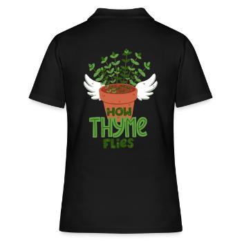 Thymian Wortwitz - Frauen Polo Shirt - Schwarz - Hinten - Ailine (174cm)