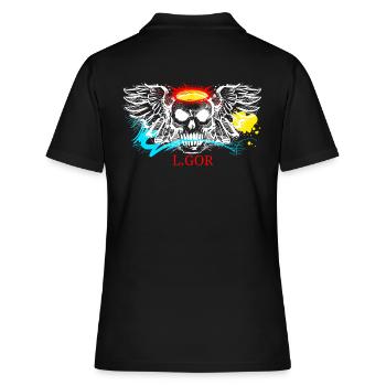 L.Gor stylischer Totenkopf - Frauen Polo Shirt - Schwarz - Hinten - Ailine (174cm)