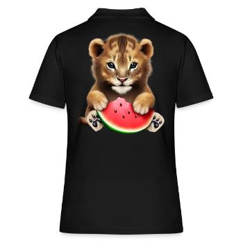 Un bébé lion mange de la pastèque - Polo Femme - noir - Dos - Ailine (174cm)