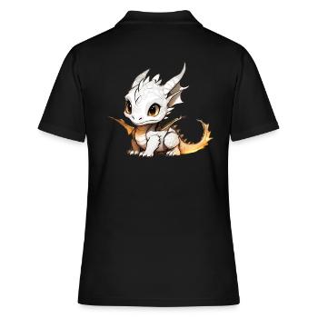Kleiner weißer süßerDrache - Frauen Polo Shirt - Schwarz - Hinten - Ailine (174cm)