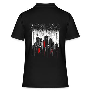 Minimalistische Metropole Wolkenkratzer bei Regen - Frauen Polo Shirt - Schwarz - Hinten - Ailine (174cm)