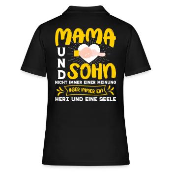 MAMA UND SOHN, NICHT IMMER EINER MEINUNG, ABER ... - Frauen Polo Shirt - Schwarz - Hinten - Ailine (174cm)