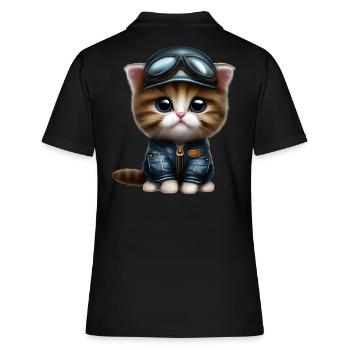 Fliegerkatze Pilot Katze - Frauen Polo Shirt - Schwarz - Hinten - Ailine (174cm)