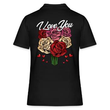 Je t'aime | Déclaration de roses de coeurs d'amour cadeau - Polo Femme - noir - Dos - Ailine (174cm)