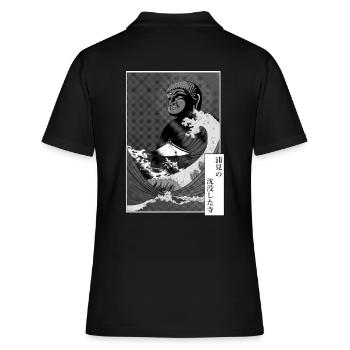 Buddha und Tsunami auf einem Tempel - Frauen Polo Shirt - Schwarz - Hinten - Ailine (174cm)