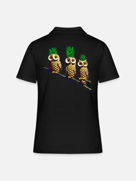 Ananas Eulen - Frauen Polo Shirt - Schwarz