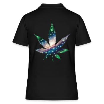 Galaxy Hanfblatt - Cannabis - Weed - Frauen Polo Shirt - Schwarz - Hinten - Ailine (174cm)