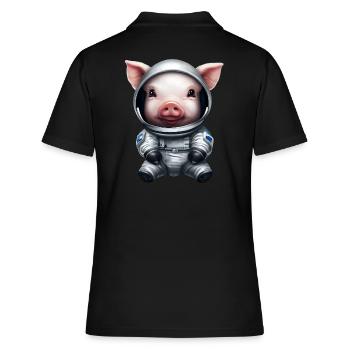 Schwein als Astronaut - Frauen Polo Shirt - Schwarz - Hinten - Ailine (174cm)