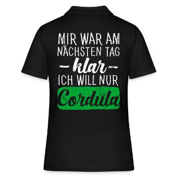 MIR WAR AM NÄCHSTEN TAG KLAR, ICH WILL NUR CORDULA - Frauen Polo Shirt - Schwarz - Hinten - Ailine (174cm)