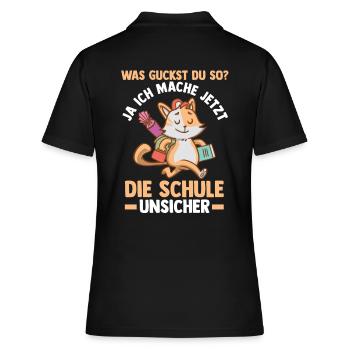 Schulkind Katze Schüler Schulanfang Einschulung - Frauen Polo Shirt - Schwarz - Hinten - Ailine (174cm)