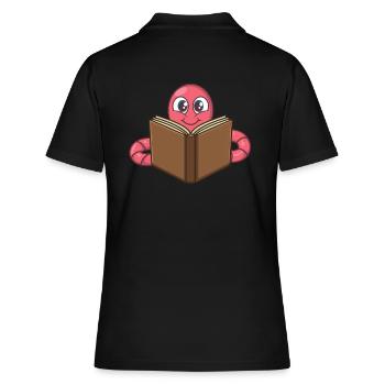Bücherwürm Leseratte - Frauen Polo Shirt - Schwarz - Hinten - Ailine (174cm)