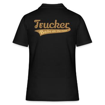 Trucker Babe on the road Truckerin LKW Fahrerin - Frauen Polo Shirt - Schwarz - Hinten - Ailine (174cm)