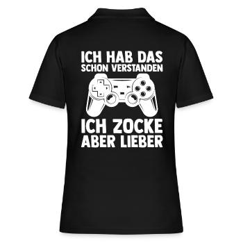 Zocker Zocken Gamer - Frauen Polo Shirt - Schwarz - Hinten - Ailine (174cm)