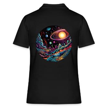 Surrealistisches Weltraum Kunstwerk mit Planeten - Frauen Polo Shirt - Schwarz - Hinten - Ailine (174cm)