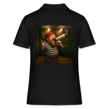 Marktschreier-Zwerg mit Joint-Megaphon - Frauen Polo Shirt - Schwarz - Hinten - Ailine (174cm)