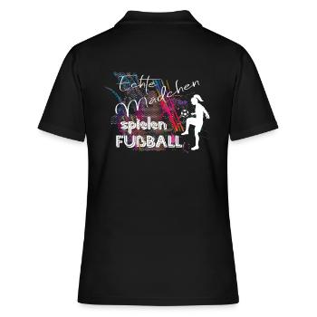 Echte Mädchen spielen Fussball Frauenfußball - Frauen Polo Shirt - Schwarz - Hinten - Ailine (174cm)