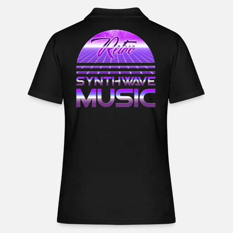 80s Neon Retro Synthwave Musique Electronic Wave - Polo Femme - noir
