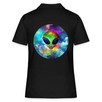 Alien head in front of his Planet - Women's Polo Shirt - black - Back - Ailine (174cm)