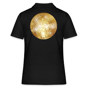 Diskokugel / Spiegelkugel / Disco Ball (Gold, PNG) - Frauen Polo Shirt - Schwarz - Hinten - Ailine (174cm)