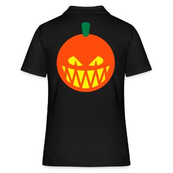Halloween Kürbis (Kürbislaterne / Emoji / 3C) - Frauen Polo Shirt - Schwarz - Hinten - Ailine (174cm)