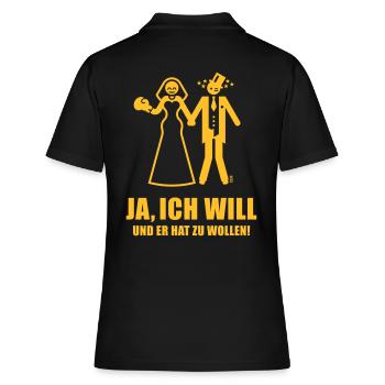 Ja, ich will … (Braut / JGA / Polterabend / Boxen) - Frauen Polo Shirt - Schwarz - Hinten - Ailine (174cm)