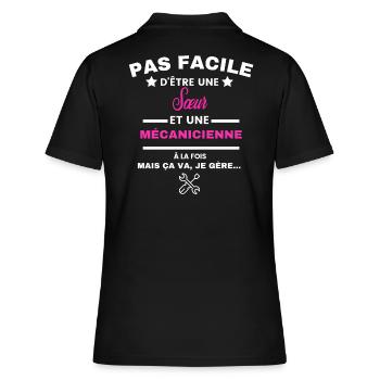 pas facile d'être mécanicienne et Sœur - Polo Femme - noir - Dos - Ailine (174cm)