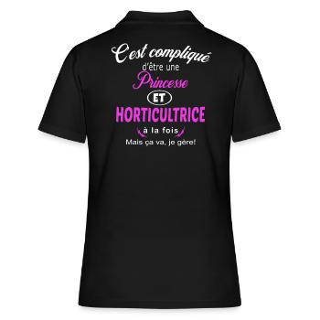 c'est compliqué princesse et horticultrice - Polo Femme - noir - Dos - Ailine (174cm)