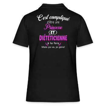 c'est compliqué princesse et diététicienne - Polo Femme - noir - Dos - Ailine (174cm)
