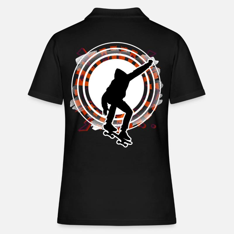 Skateboarder jumps red circle circle grid - Women's Polo Shirt - black
