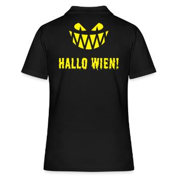 Hallo Wien! Fratze & Schriftzug (Halloween / Y) - Frauen Polo Shirt - Schwarz - Hinten - Ailine (174cm)
