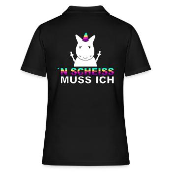 Einhorn N Scheiss muss ich. - Frauen Polo Shirt - Schwarz - Hinten - Ailine (174cm)