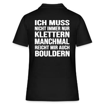 bouldern boulderfelsen freiklettern boulderzeit - Frauen Polo Shirt - Schwarz - Hinten - Ailine (174cm)